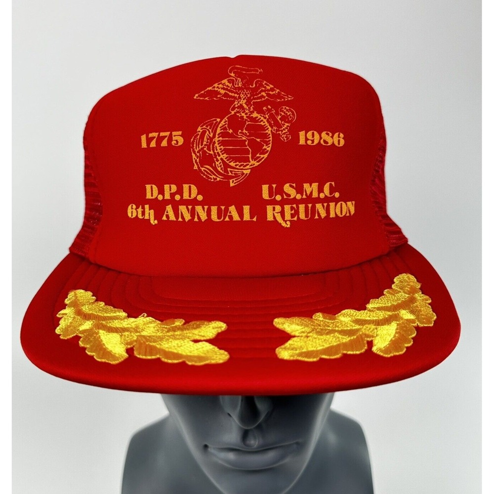 Vintage Marine Trucker Hat DPD USMC Reunion 1986 Snapback Red Scrambled Eggs